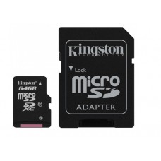 Карта памяти microSDHC, 64 GB, Kingston, Class 10, SD adapter