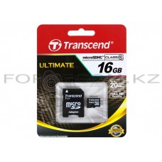 Карта памяти microSDHC, 16 GB, Transcend, TS16GUSDHC10, Class 10, SD adapter